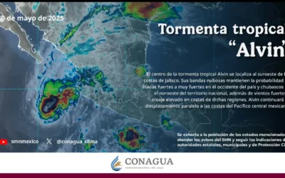 La tormenta tropical Alvin ocasionará lluvias fuertes a muy fuertes.