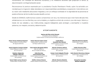 Respalda Rocha Moya condena enérgica de la presidenta ante los disturbios en EU que involucra a migrantes latinos